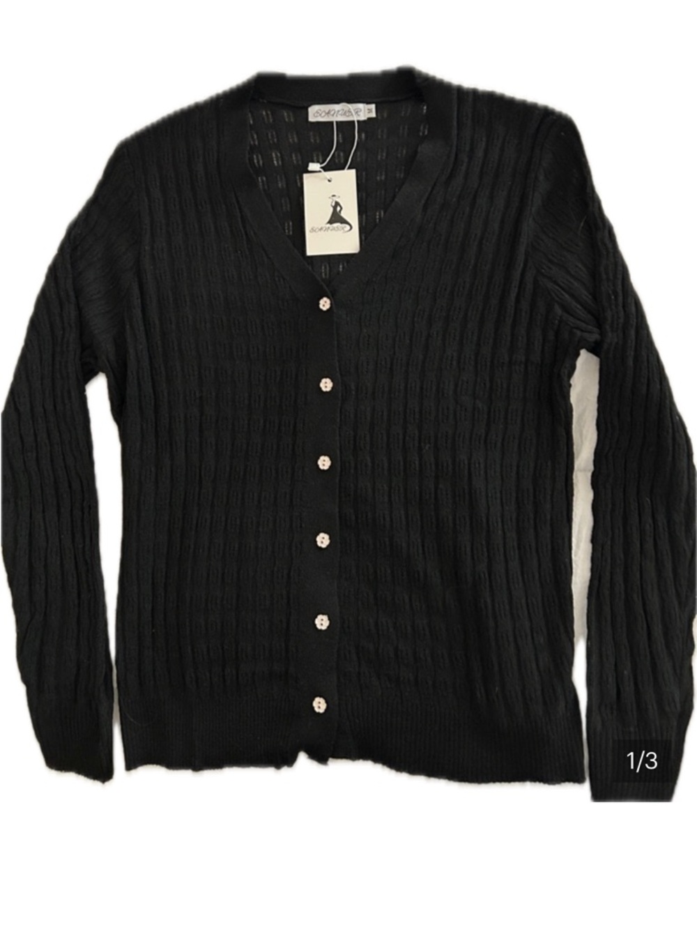 EANUER Black Lightweight V‑Neck Button Cardigan